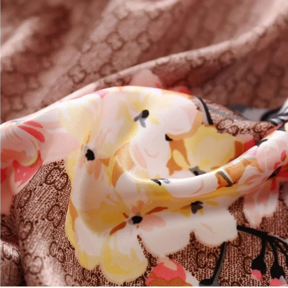 Floral & chain Silky Scarf